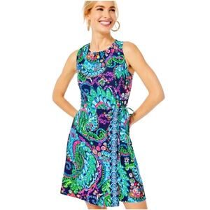 Lilly Pulitzer Sleeveless Faux Wrap Shift Dress Size 00 Blue Pink Floral Paisley
